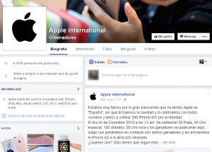 Página de facebook falsa de apple