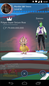 El gimnasio de Pokemon Go Imposible de derrotar, pidgey super saiyan rose